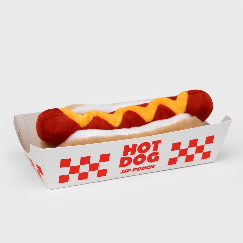 image 1 of Suck UK Plush Hot Dog Case - Fun Zipper Storage Pouch