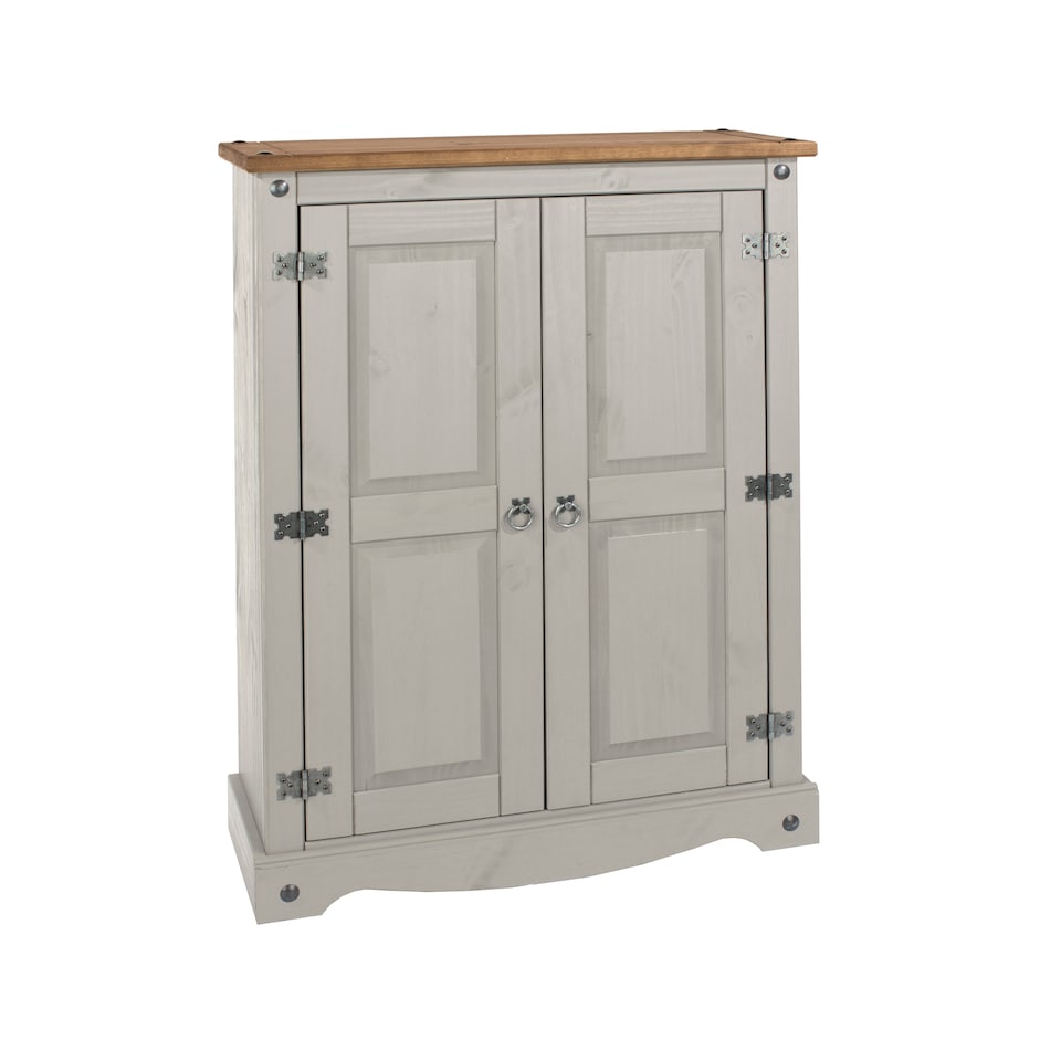 image 1 of Corona 2 Door Cupboard Unit in Antique Waxed Pine - Adjustable and Removable Shelves | Grey | Grey | One Size | 1