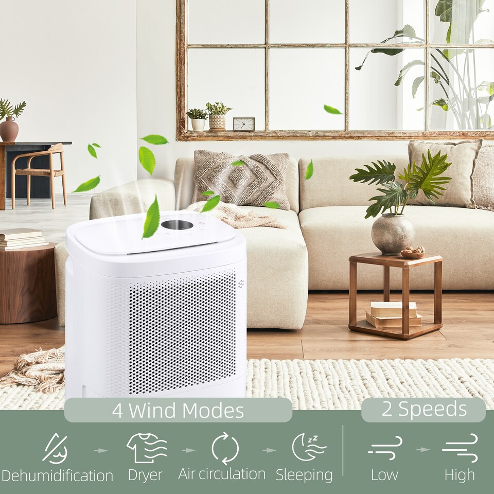 image 1 of HOMCOM 10L/Day 2.2L WiFi Smart Dehumidifier, Portable Quiet Air Dehumidifier