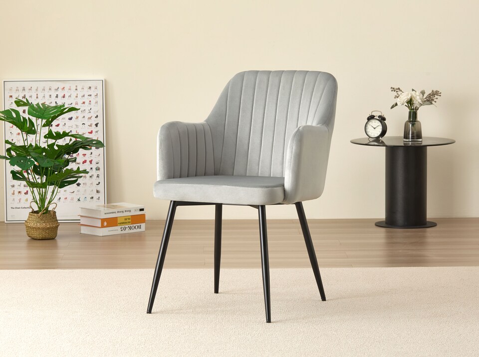 image 1 of Colorado Dining Table with 4 Charlotte Velvet Chairs | Grey | 5