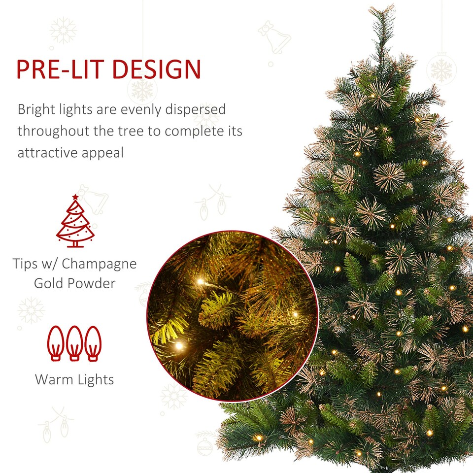 image 1 of HOMCOM 6FT Pre-Lit Christmas Tree Artificial Spruce Tree Holiday Décor Stand