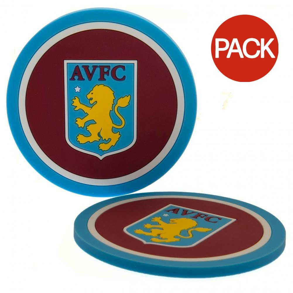 Aston Villa FC Coaster Set (Pack of 2) - Claret Red/Sky Blue - One Size