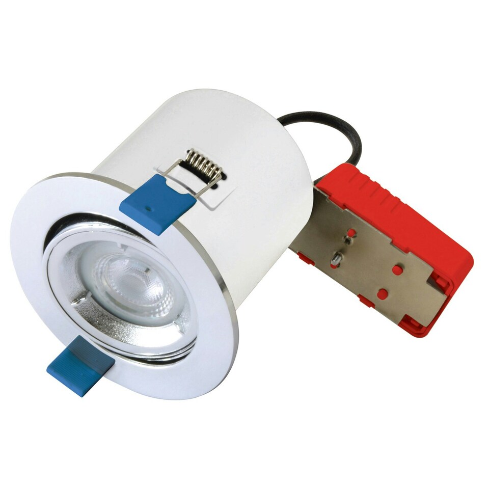 image 1 of First Choice Lighting Set of 8 Fire Rated Downlights Polished Chrome Tilt Fire Rated Recessed Downlight Chrome