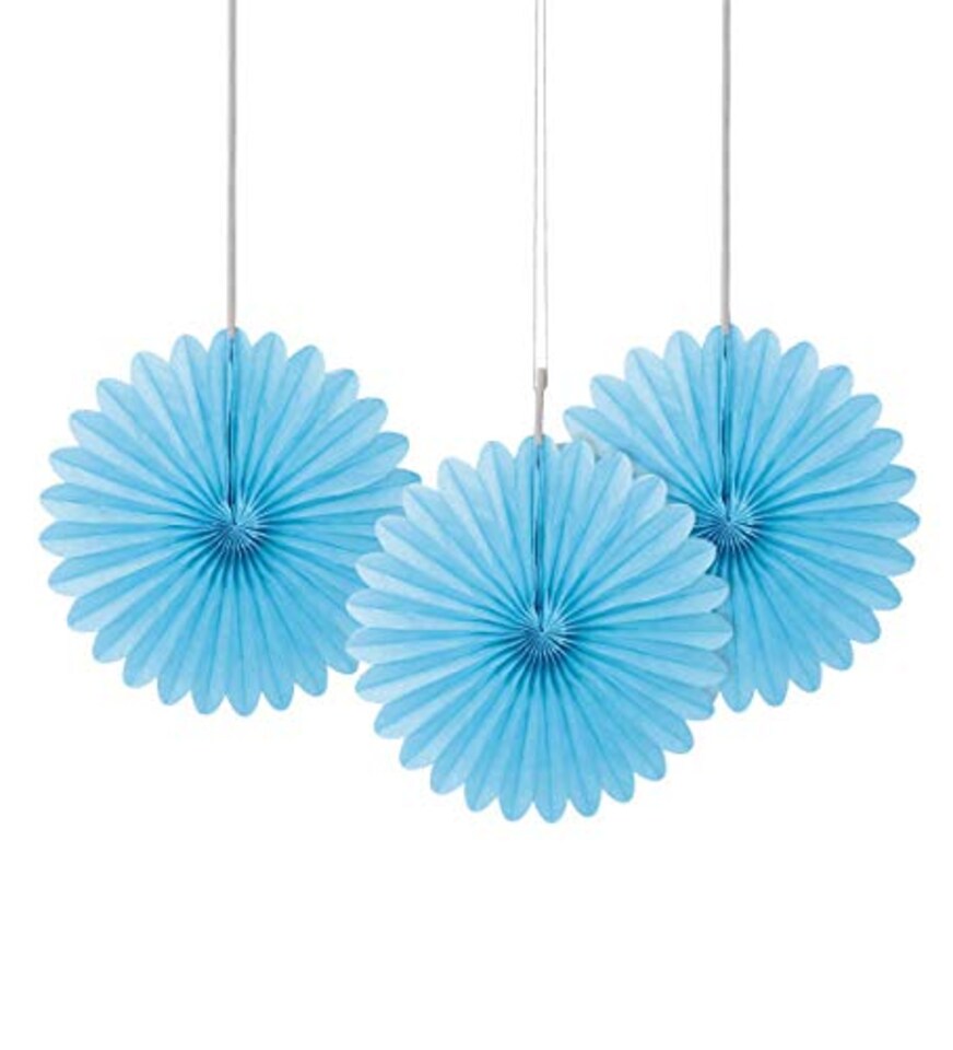 image 1 of Powder Blue Mini Honeycomb Fans Decorations 15cm - Pack of 3