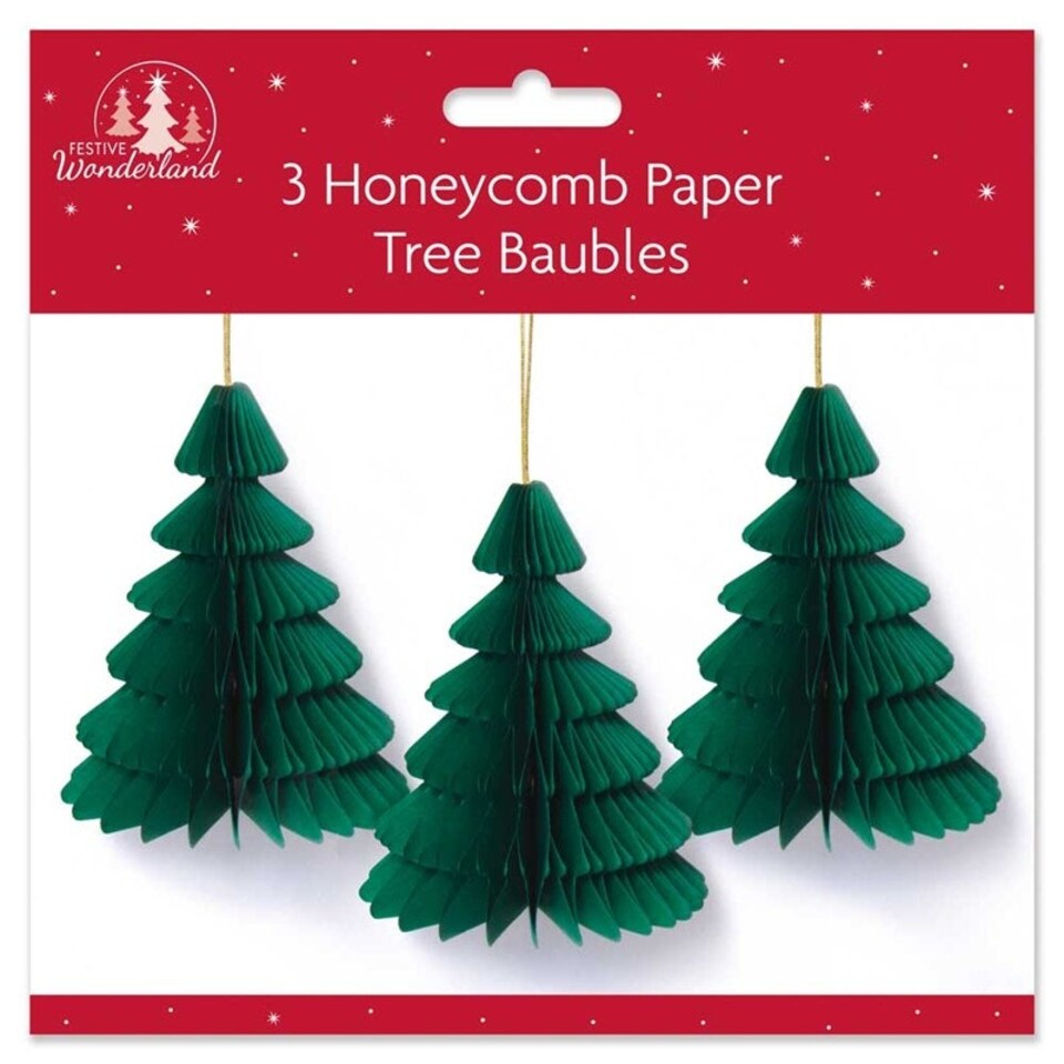 image 1 of Pack of 3 Paper Honeycomb Christmas Tree Baubles
