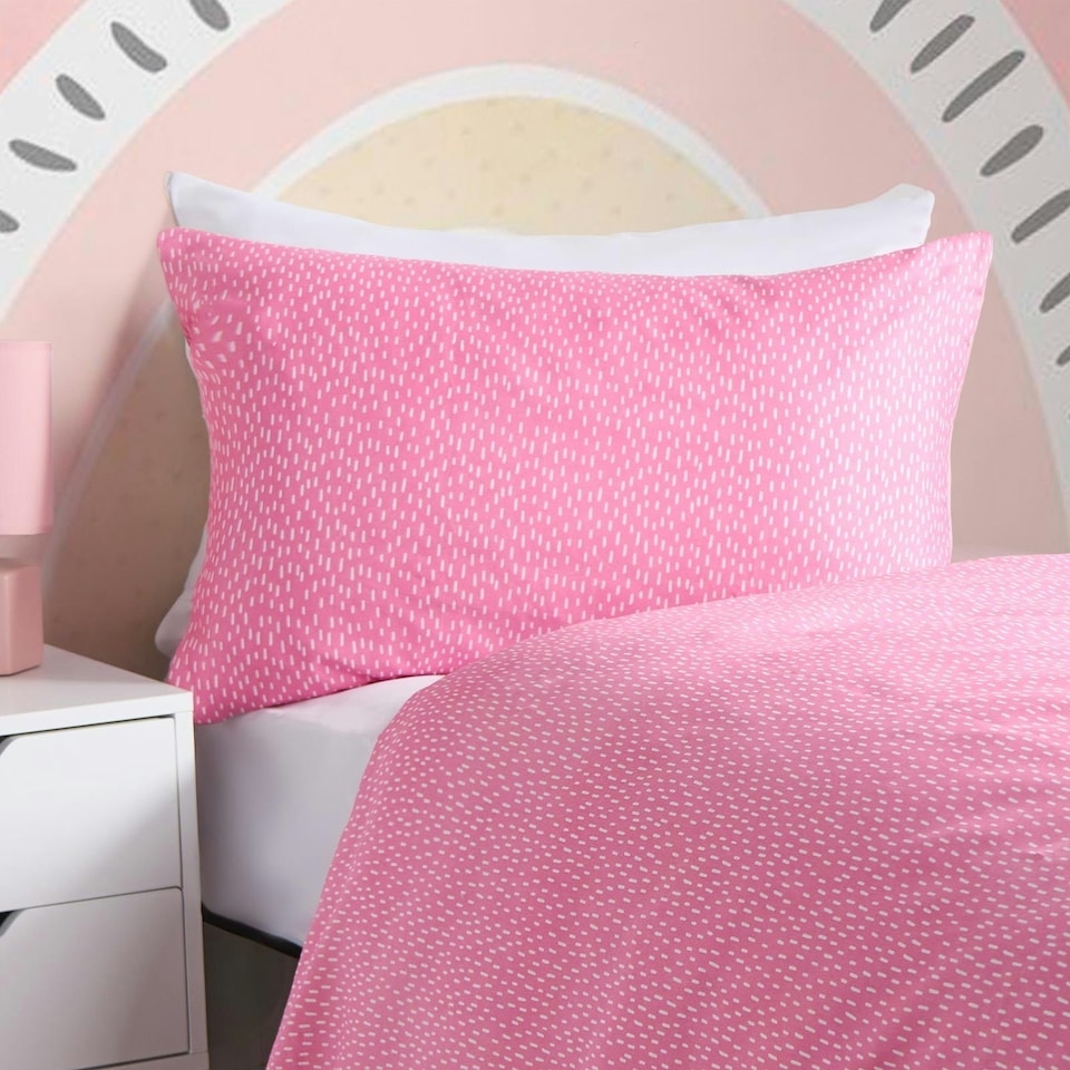 image 1 of OHS Kids Bright Rainbow Reversible Duvet Cover and Pillowcase Set, Single - Pink