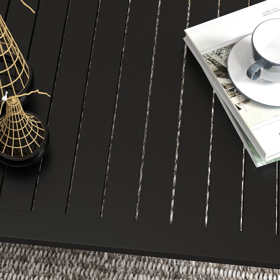 image 1 of Outsunny Aluminium Outdoor Coffee Table Patio Table with Slat Top, Black