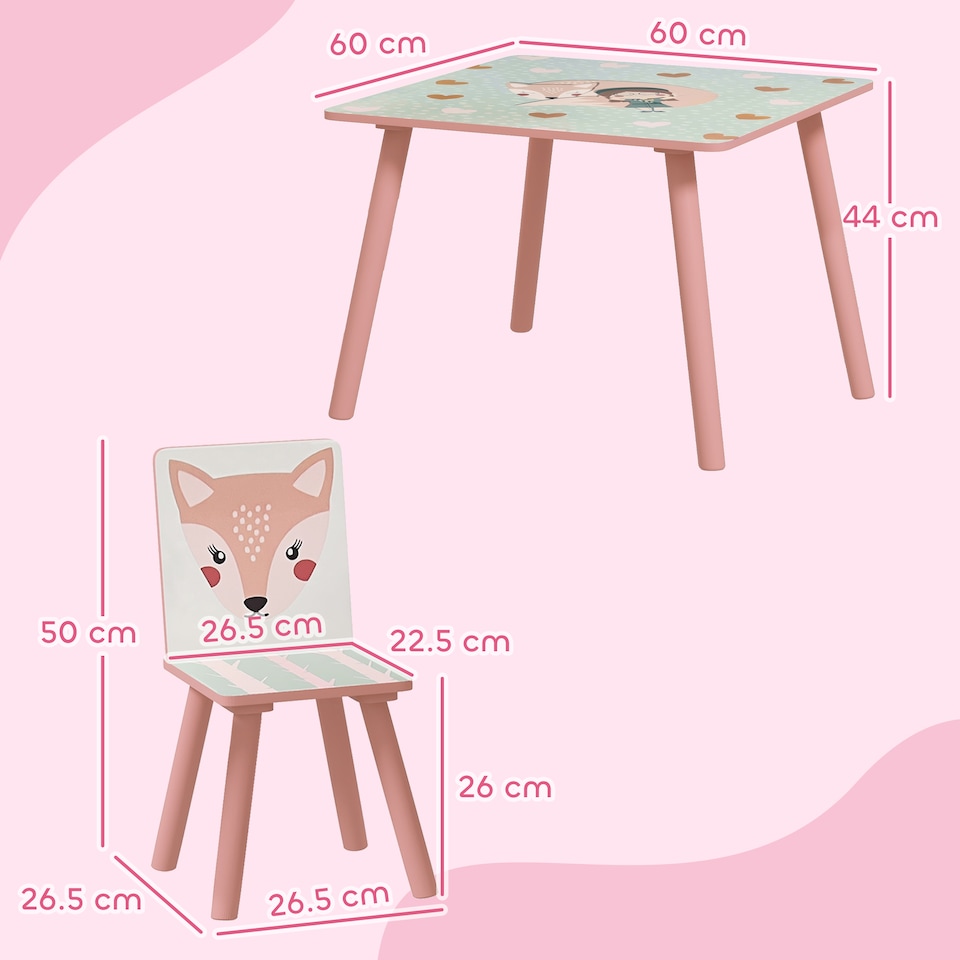image 1 of ZONEKIZ Kids Table and Chairs, Children Desk with Two Chairs, Three Piece | Pink