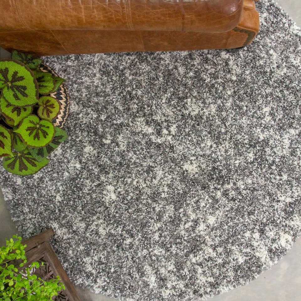 image 1 of KUKOON Silver Grey Mottled Shaggy Circle Area Rug 135cm Diameter Grey