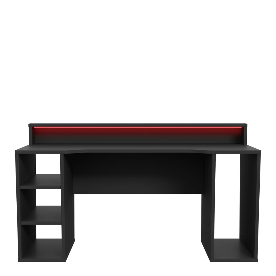 image 1 of Tezaur Black Gaming Desk 2 Shelves with Colour Changing LED