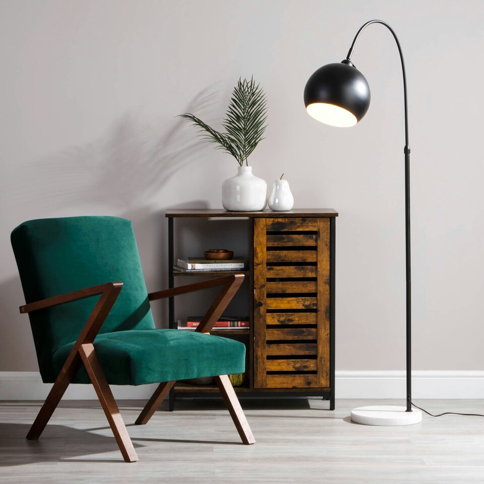 image 1 of BHS Benson Curved Floor Lamp | Black | Black | 1
