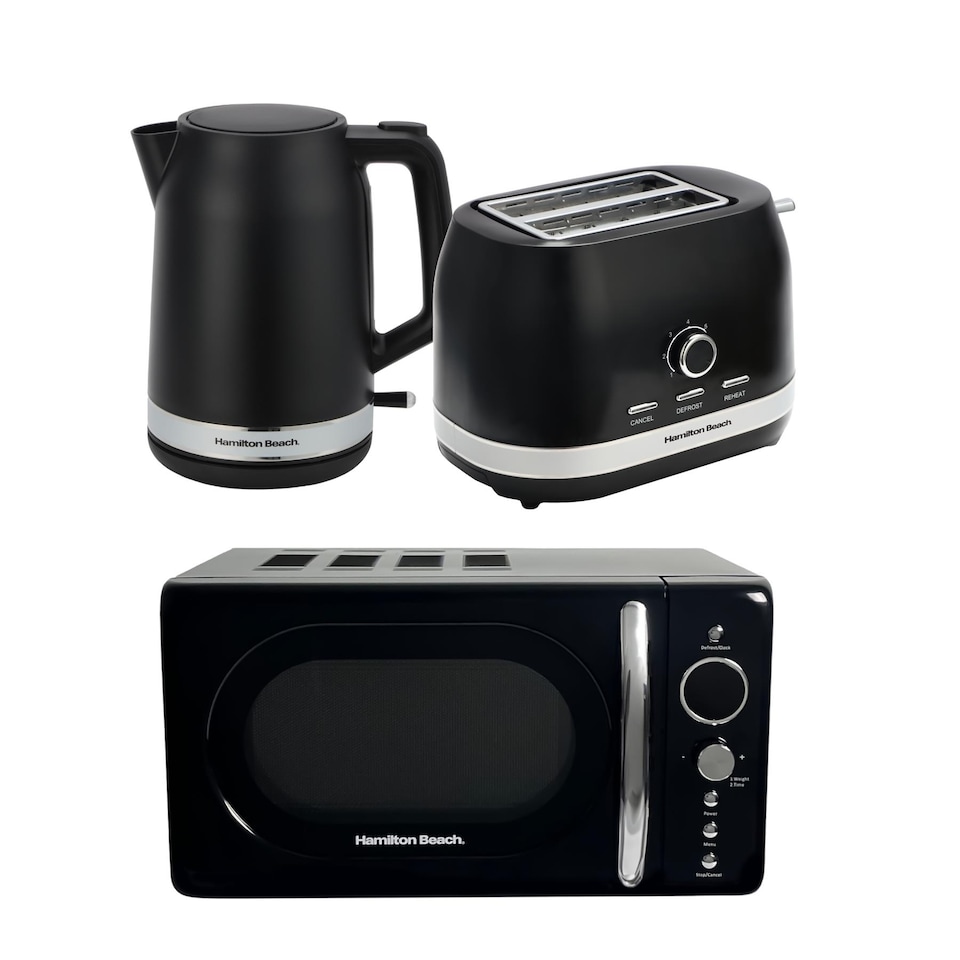 image 1 of Hamilton Beach Ella Black Kettle, Toaster & Microwave Set