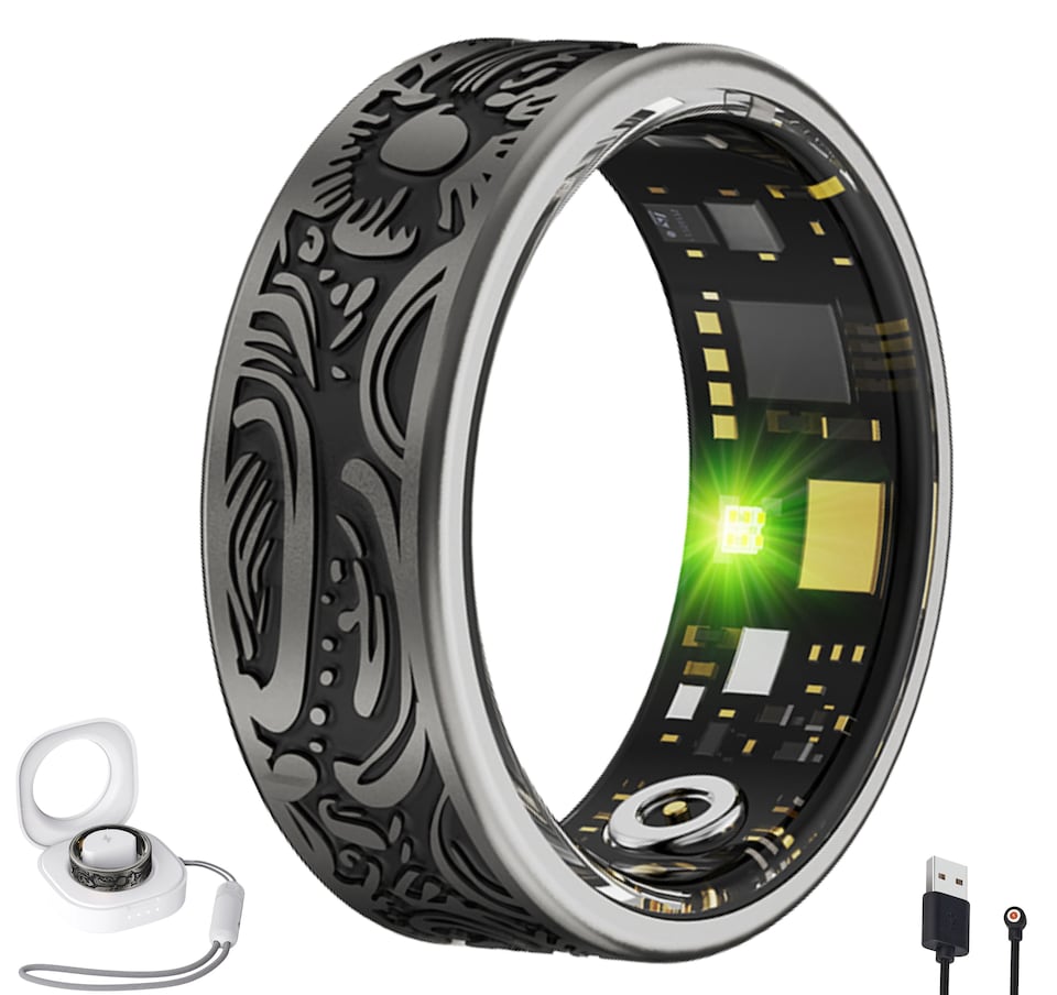 image 1 of Smart Fitness Ring with Heart Rate Tracker, Sleep Monitor, Blood Pressure Oxygen Step Counter, Calories Pedometer for Men & Women (Size USA- 9/UK- R)