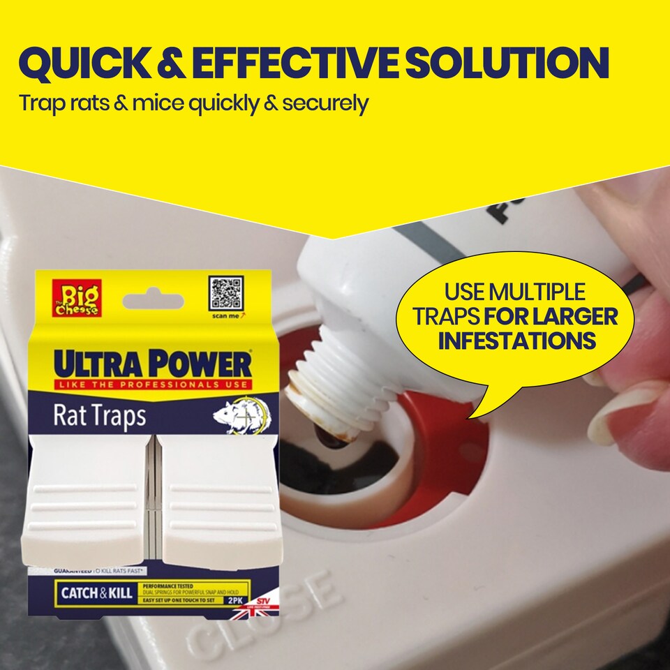 image 1 of Ultra Power Rat Twin Snap Traps Pre Baited Ready to Use Rodent Control Indoor Outdoor Home Garage Pest Control Trap System