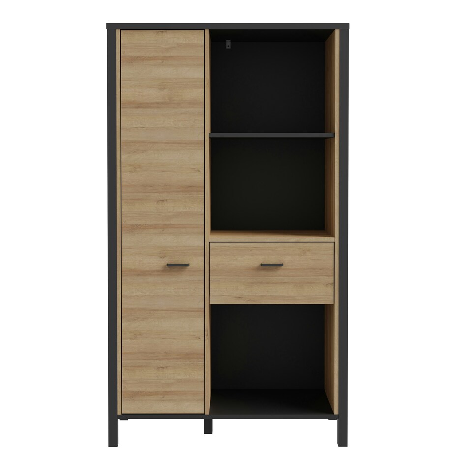 image 1 of High Rock Wide Shelf Unit in Matt Black/Riviera Oak