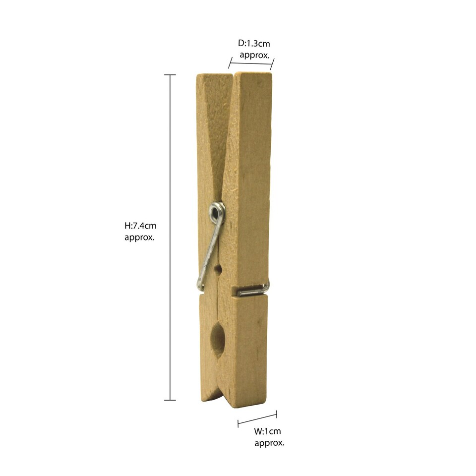 image 1 of JVL Plastic Peg Basket, Grey with 102 Birch Wood Pegs, Brown