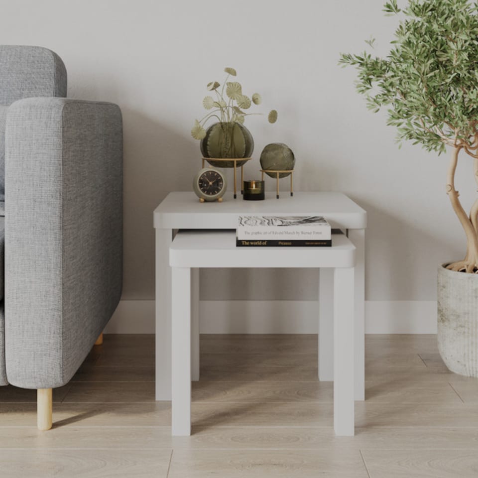 image 1 of URBNLIVING Square Wooden Nesting Stacking Tables Set Of 2 | Multi | White | 2