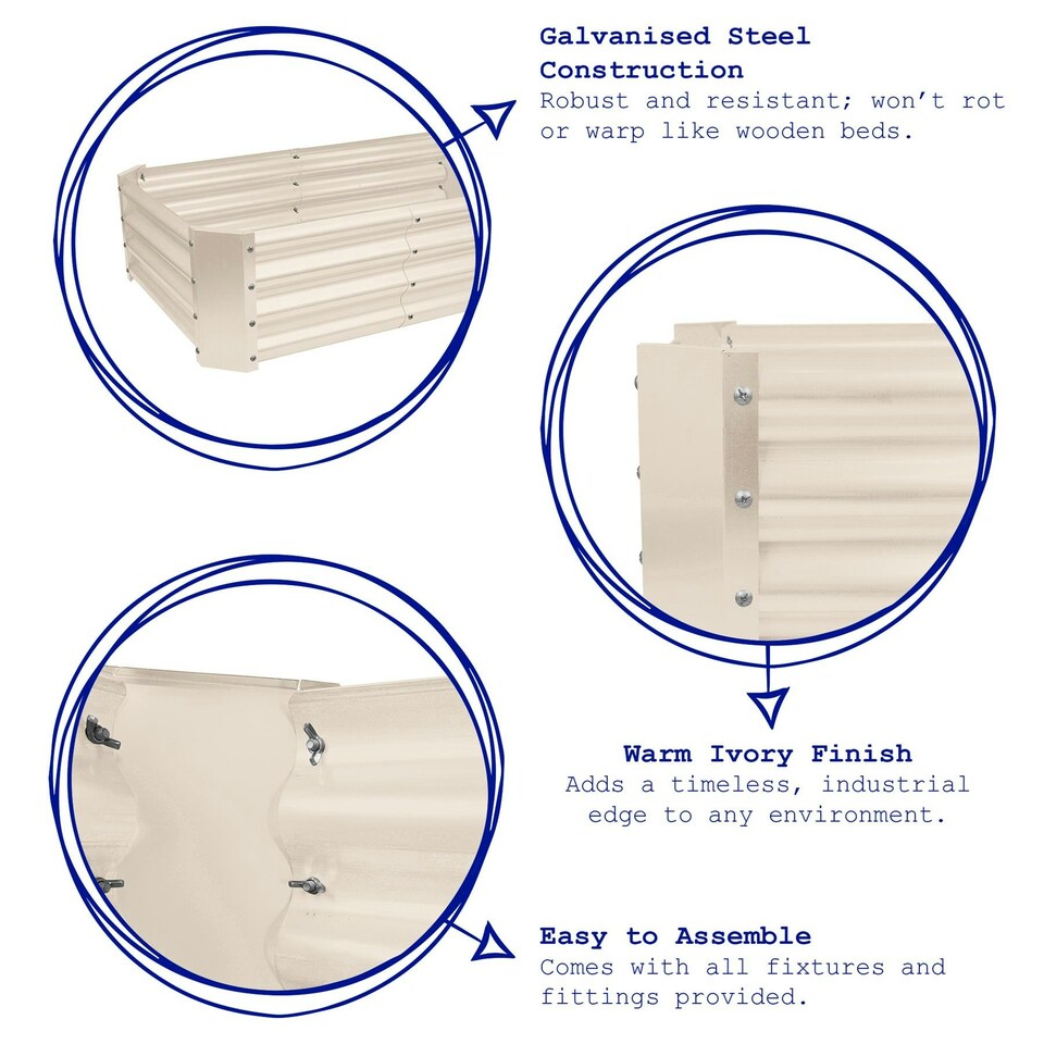 image 1 of Harbour Housewares Rectangle Galvanised Steel Raised Garden Beds - 120cm x 60cm - Ivory - Pack of 2