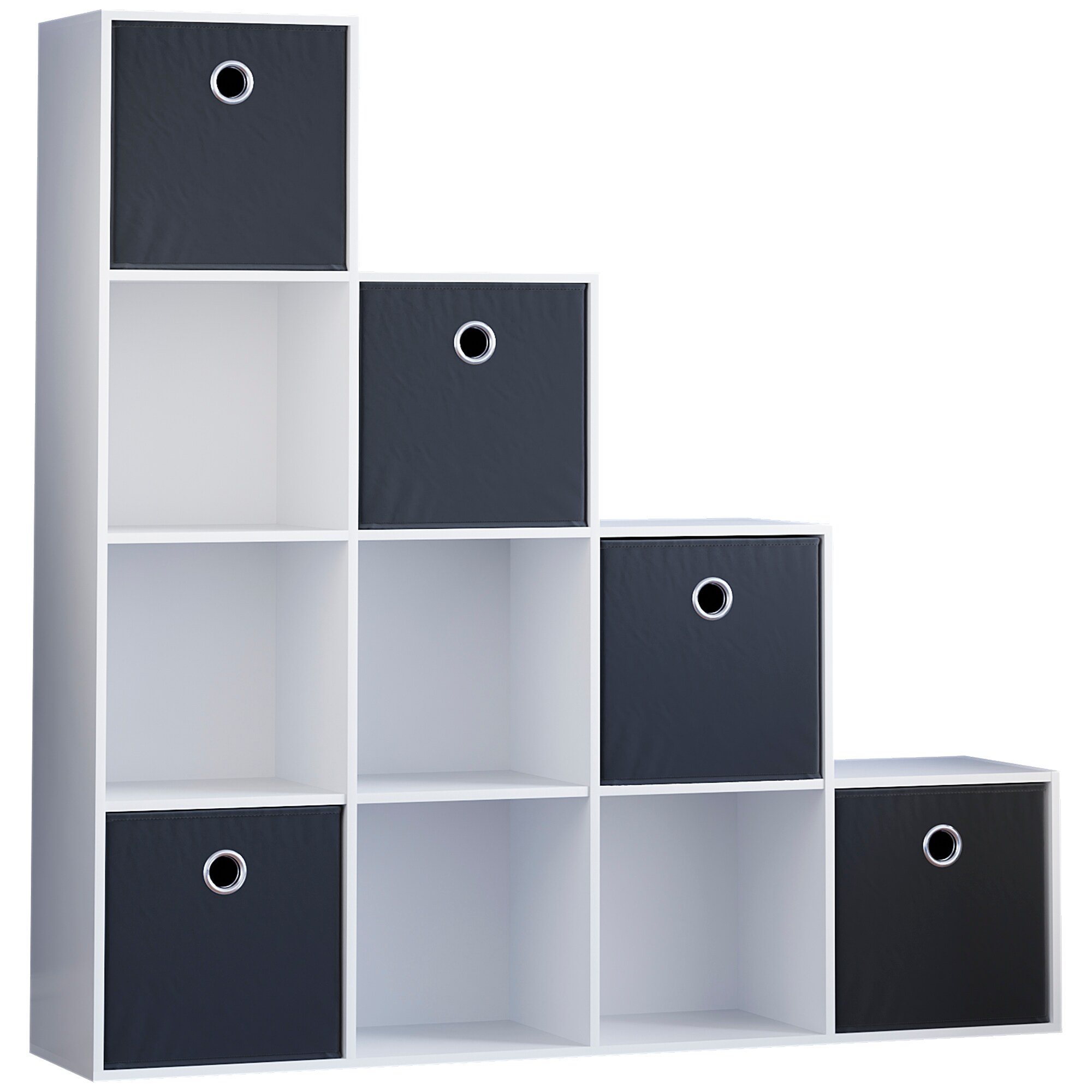 Vida Designs Durham 10 Cube Storage Unit, White & Set of 5 Black Cube Storage Baskets