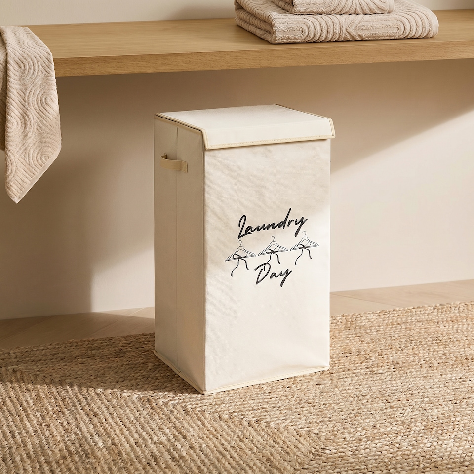 image 1 of OHS Slogan Print Folding Laundry Basket Hampers with Lid