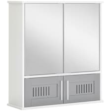 kleankin Bathroom Mirror Cabinet Wall Mount Storage Unit Double Doors, Grey