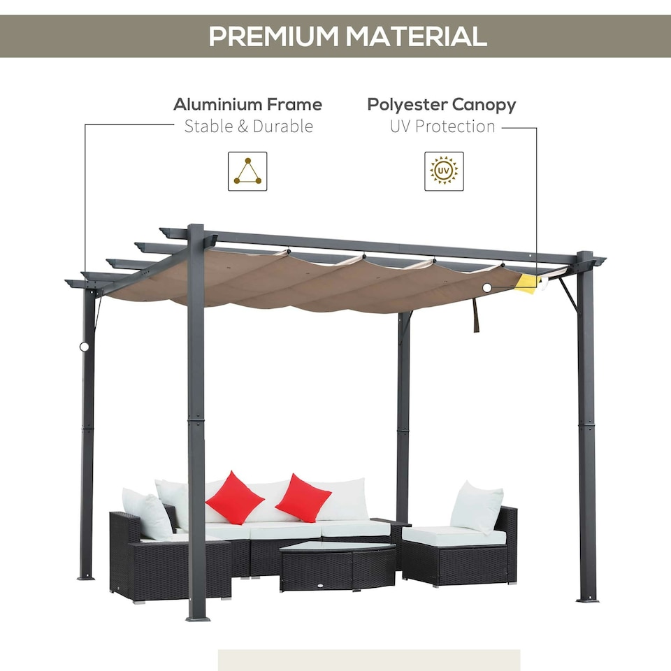 image 1 of Outsunny 3x3(m) Pergola Gazebo Sun Shade Shelter Aluminium Garden Canopy, Brown