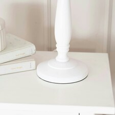 ValueLights Victoria White Wood Traditional Stem Table Lamp with Navy Blue Fabric Drum Shade