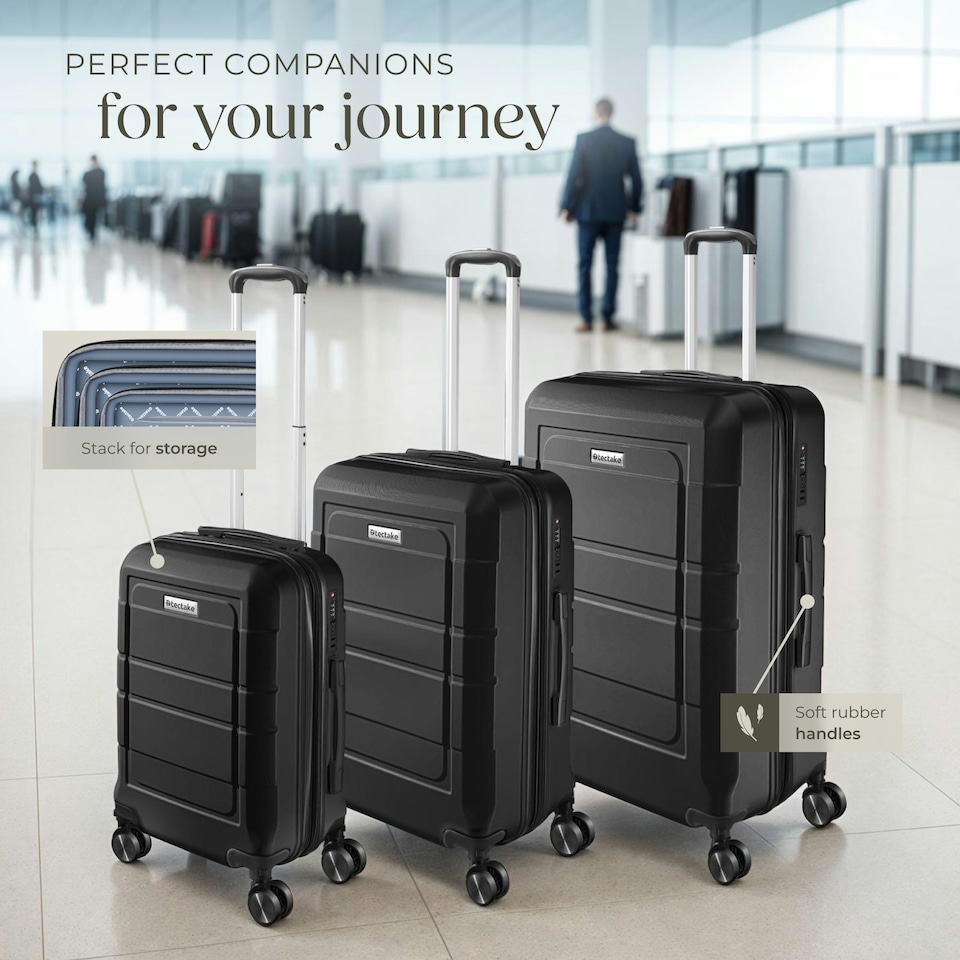 image 1 of Suitcase Luggage Set - L, M & S sizes, ABS plastic, swivel wheels, combination lock Black