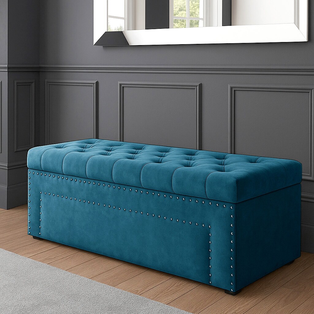 180cm Duke Ottoman Storage Box -Upholstered Blanket Box - Emerald Green Plush Velvet Multifunctional Storage Box