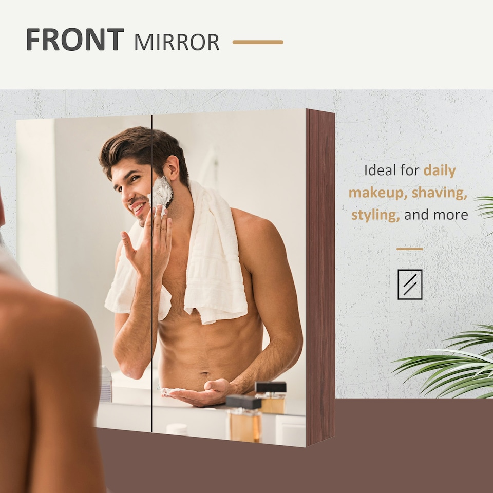 image 1 of kleankin 63Wx60H cm Double Door Wall-Mount Bathroom Mirrored Cabinet Medicine