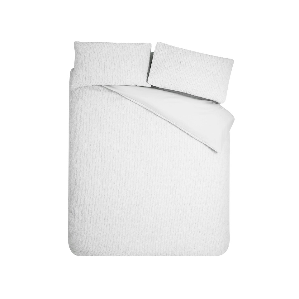 image 1 of Catherine Lansfield Crinkle Seersucker Duvet Cover Set White | White | Super King