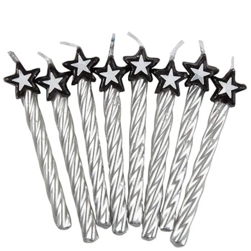 Silver Spiral Candles with Star – Pack of 8
