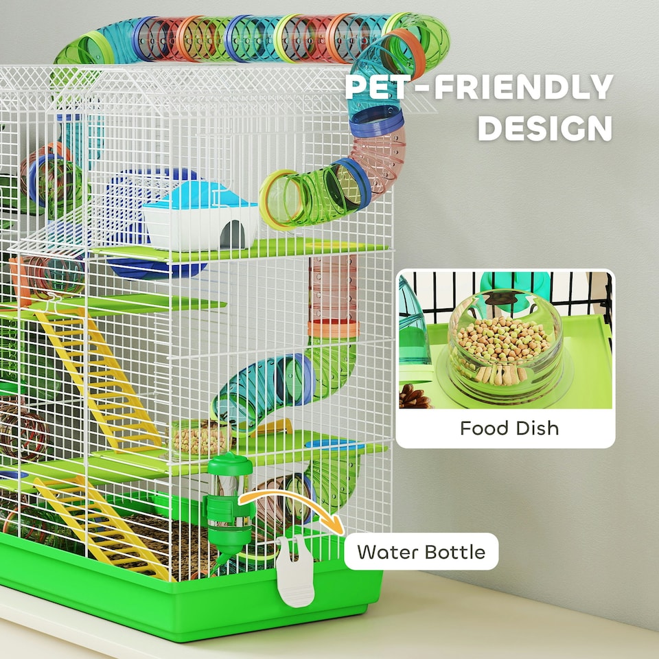 image 1 of PawHut 5 Tiers Hamster Cage Animal Travel Carrier Habitat, Green