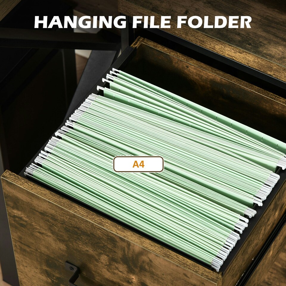 image 1 of Vinsetto 70cm Vertical Office Filing Cabinet w/ 2 Drawer, Hanging File Folder