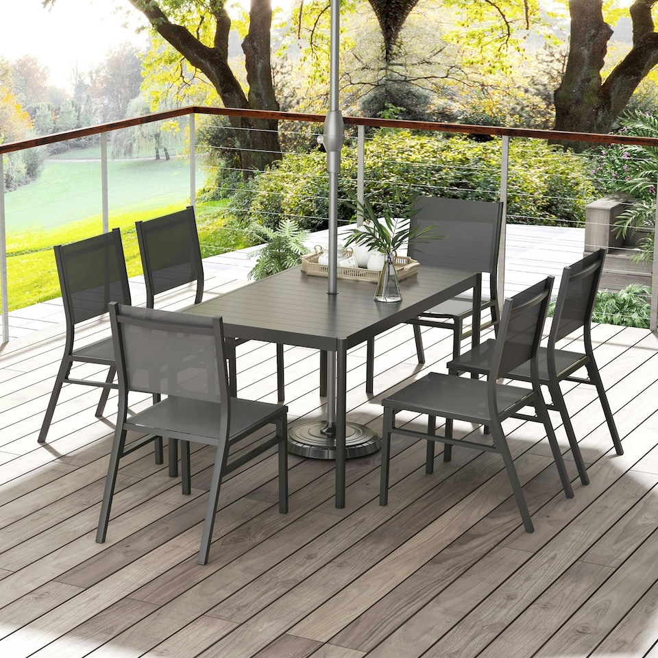 image 1 of Outsunny 7 Piece Garden Dining Set with Breathable Mesh Seat, Aluminium Top