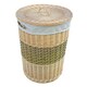 image 1 of Two Toned Round Wicker Laundry Basket with Lid | Brown | Brown