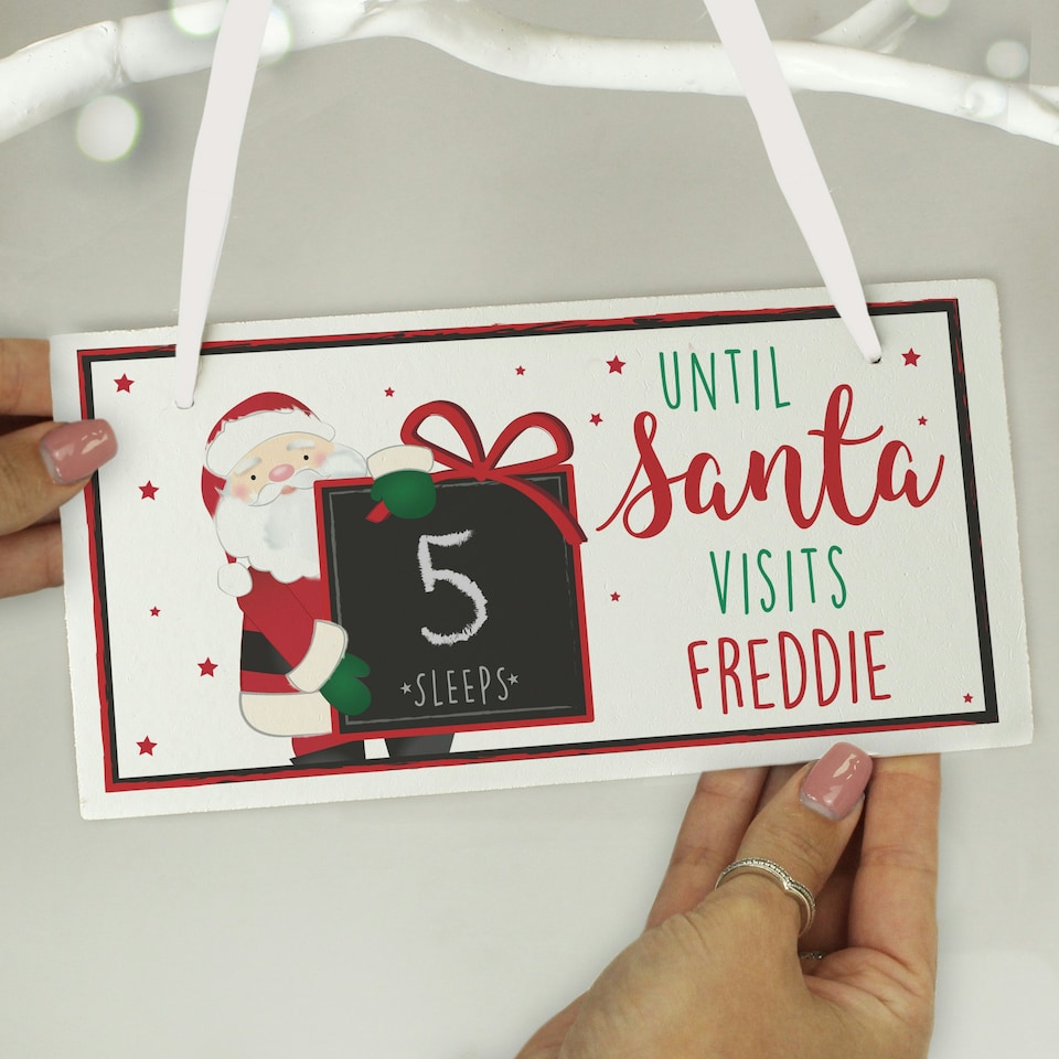 image 1 of Personalised Santa Christmas Chalk Countdown Wooden Block