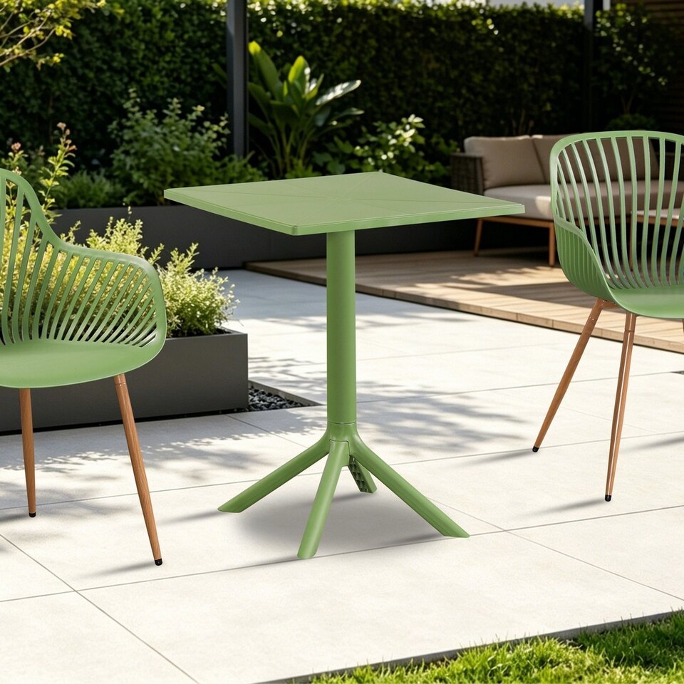 image 1 of Square Bistro Garden Table - Plastic - L60 X W60 X H75 cm - Moss Green - Flat Packed