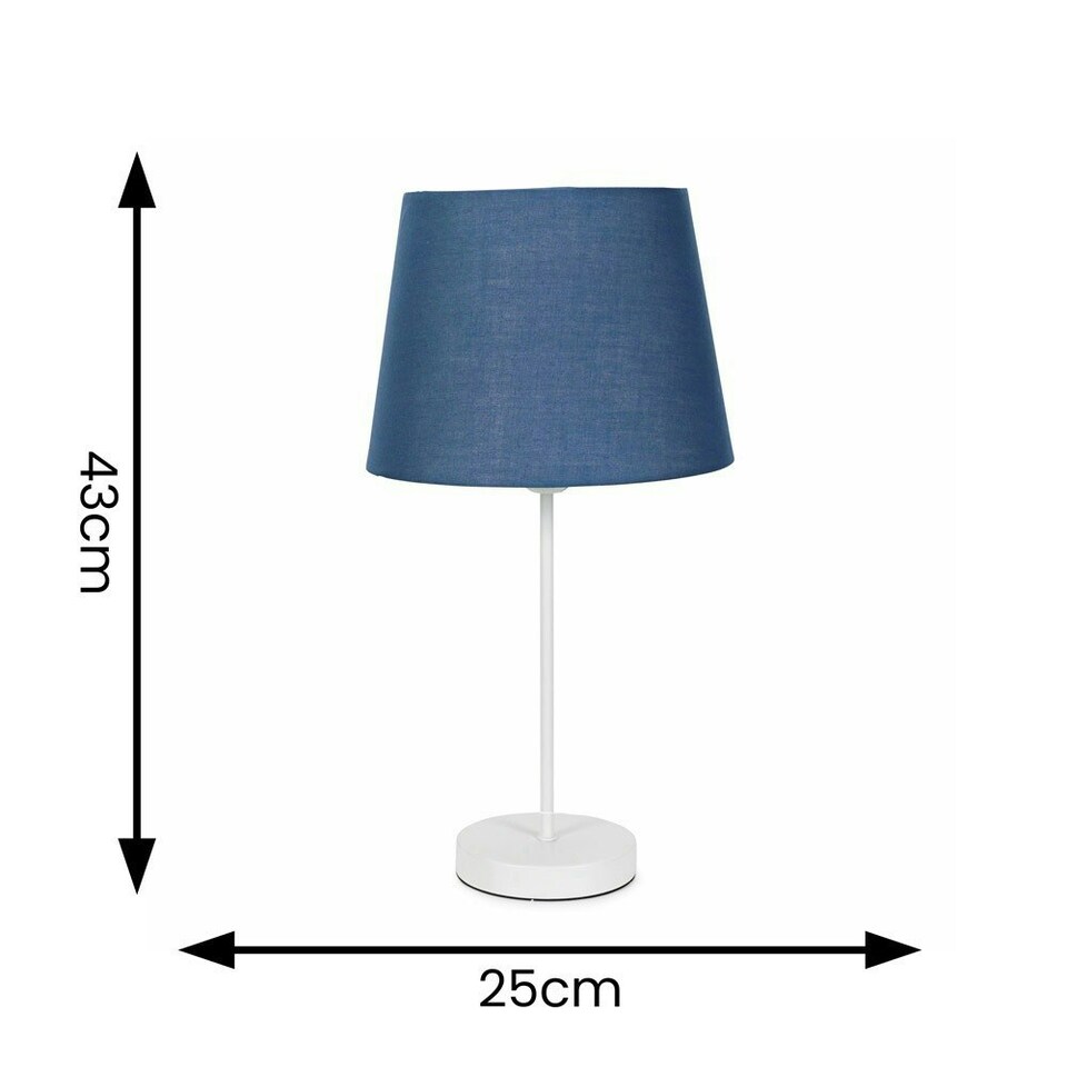 image 1 of ValueLights Charlie White Stem Table Lamp Navy Taper Shade Blue