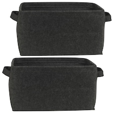 Large Felt Storage Basket Closet Toy Hamper Laundry Bag Shelf Box Organiser | Black | Set of 2