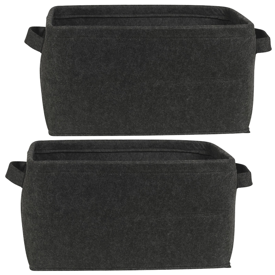 image 1 of Large Felt Storage Basket Closet Toy Hamper Laundry Bag Shelf Box Organiser | Black | Set of 2