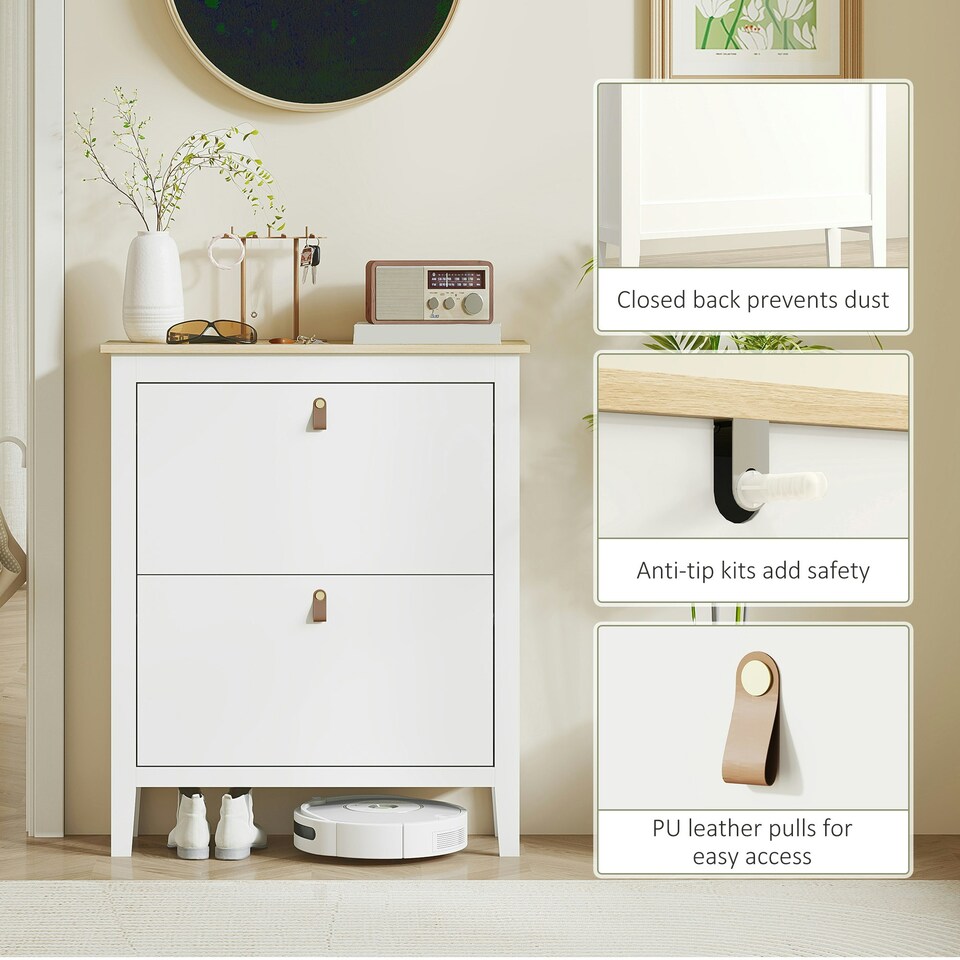 image 1 of HOMCOM 2 Drawer Shoe Cabinet with Flip Doors for Hallway, Entryway White | 80 x 24 x 95.5 cm