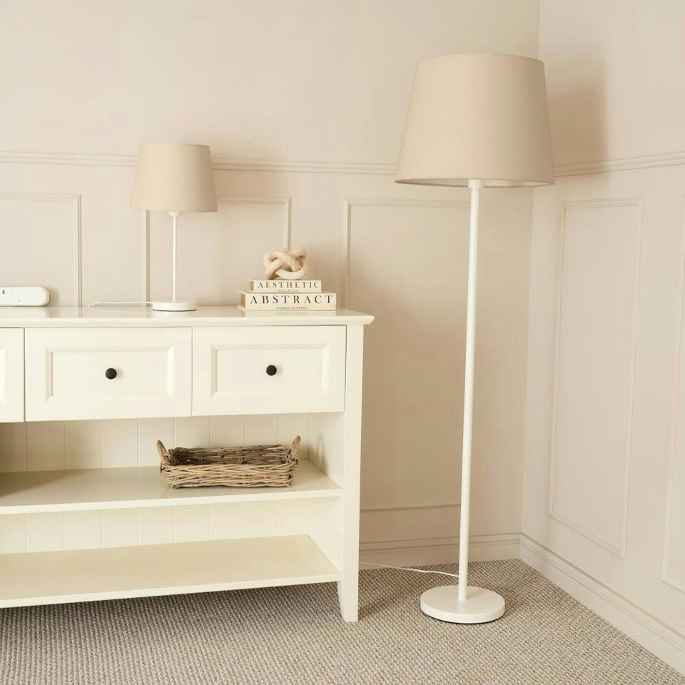 image 1 of ValueLights Charlie White Floor Lamp Beige Taper Shade 