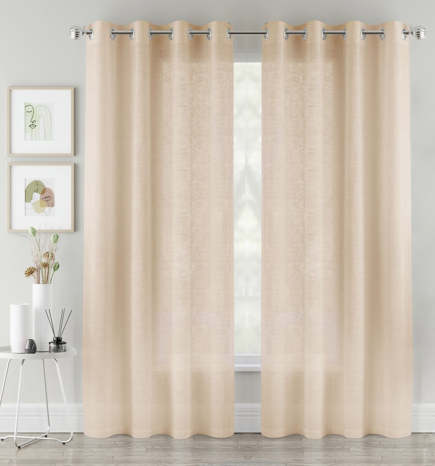 image 1 of Pair of Crete Natural Luxury Linen Look Sheer Panels with Eyelet Header 183 CM