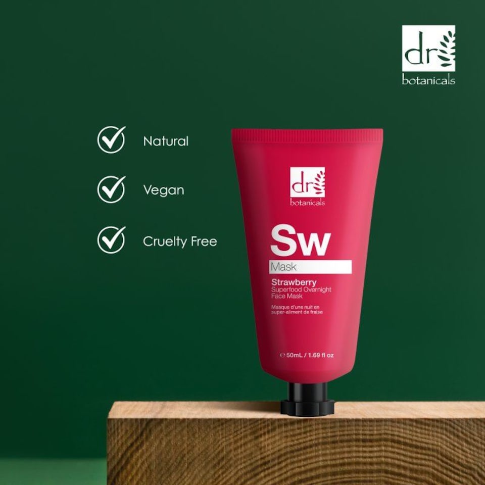 image 1 of Dr. Botanicals Strawberry Anti-Ageing Overnight Face Mask 50ml for Fine Lines, Wrinkles, Dryness
