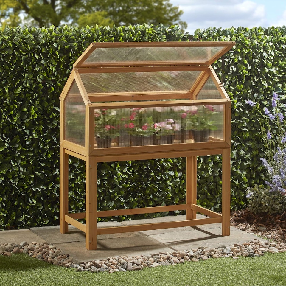 image 1 of Raised Wooden Cold Frame, Greenhouse, Polycarbonate Storage for Garden Vegetables & Plants