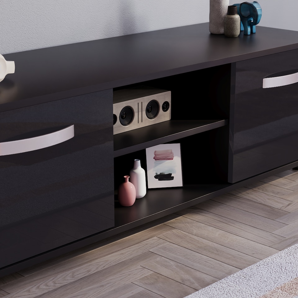 image 1 of Vida Designs Cosmo 2 Door TV Unit Entertainment Stand, 120cm, Black | Black | 1