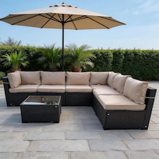 7 Piece Rattan Garden Furniture Set, 6 Seater Corner Sofa Set with Coffee Table