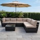 image 1 of 7 Piece Rattan Garden Furniture Set, 6 Seater Corner Sofa Set with Coffee Table