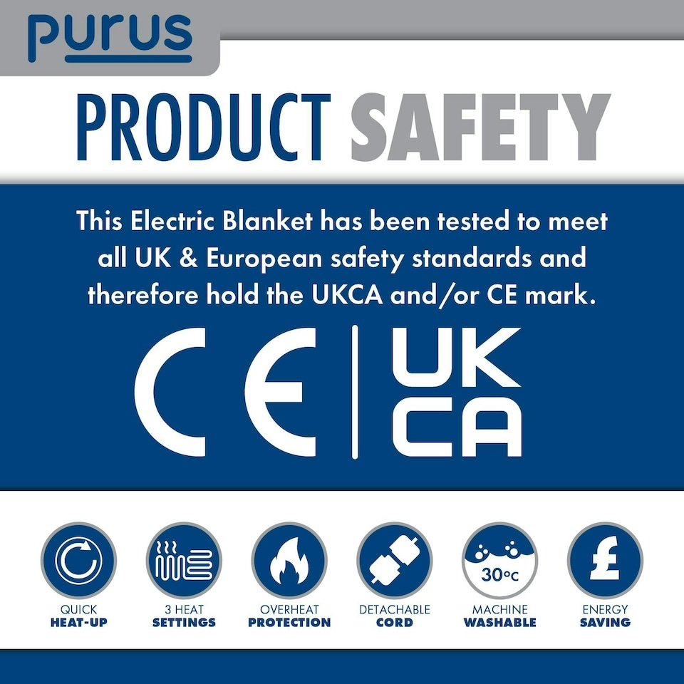 image 1 of Purus Super King Size Bed Heated Electric Under Blanket Fitted Cover Dual Control